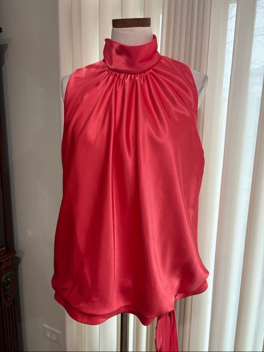Studio 1940 Satin High-Neck Sleeveless blouse banded waist bow accent fancy 16w